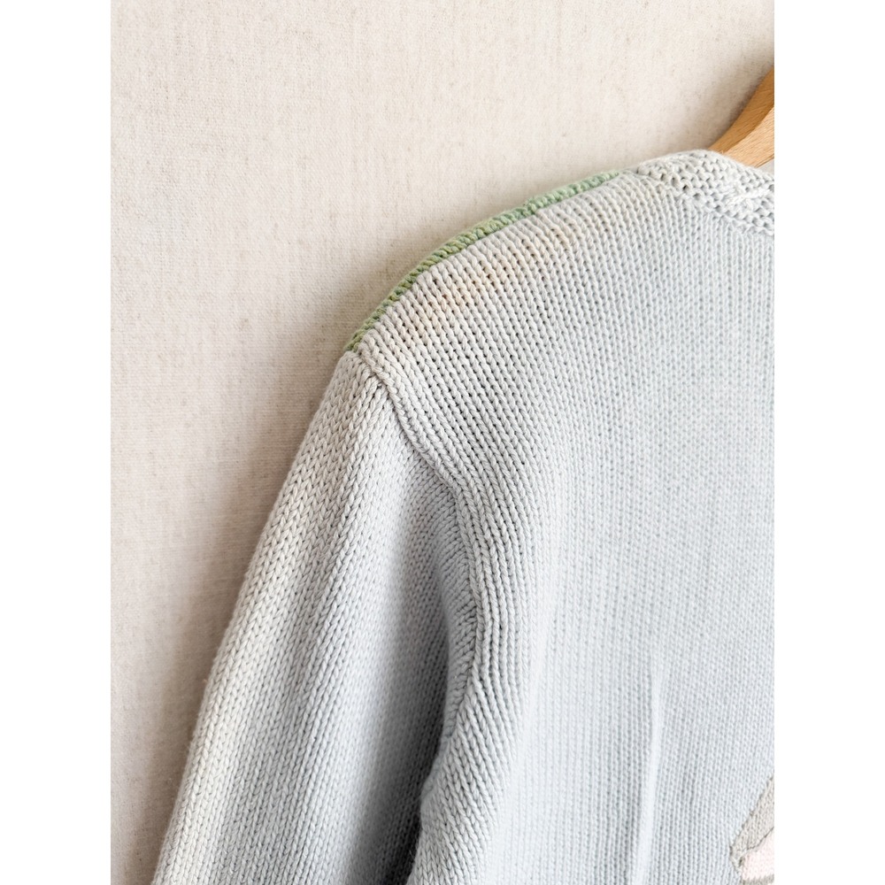 Storybook Knits Cardigan Victorian House Bicycle Novelty Small Blue Handknit S - Picture 10 of 10